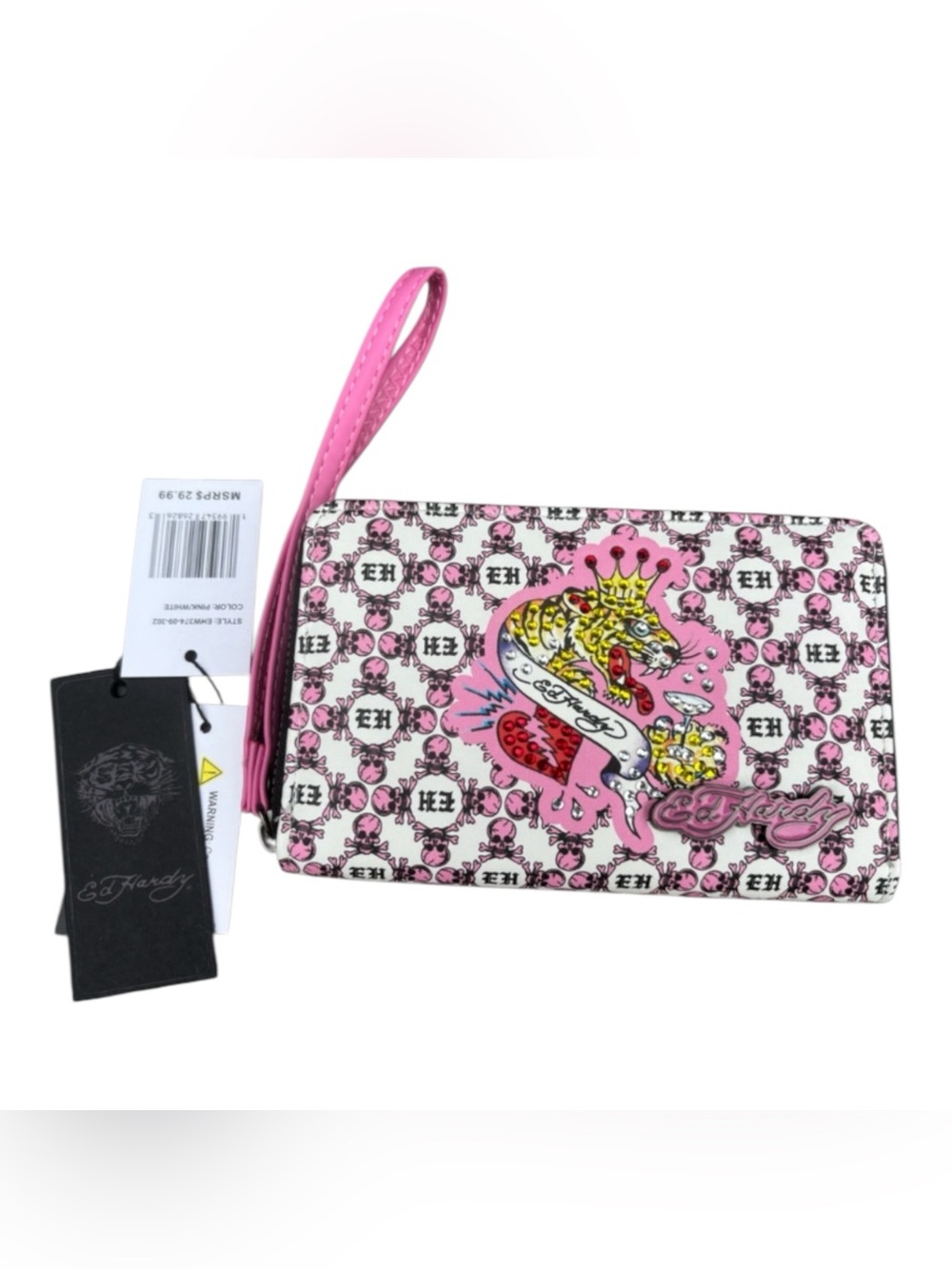 Ed Hardy NWT Pink & White Wristlet Wallet